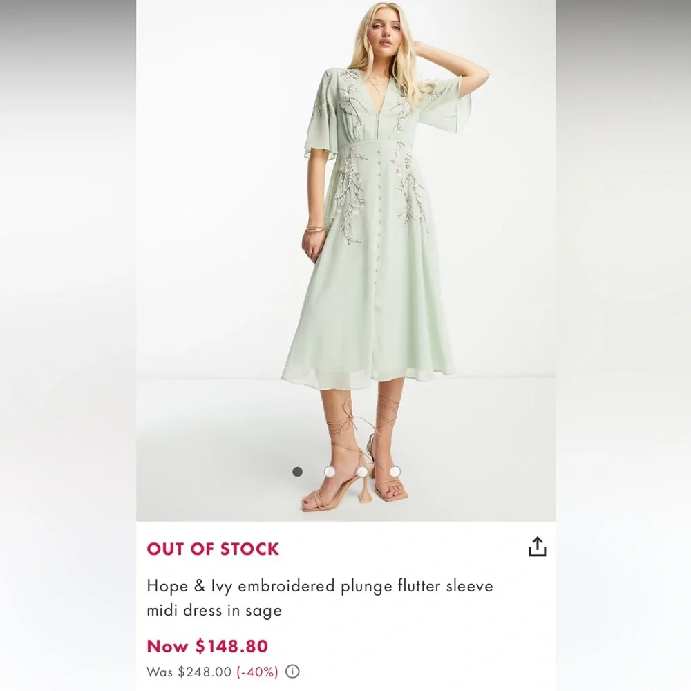EUC Hope & Ivy Embroidered Midi Dress in Sage - Picture 1 of 16
